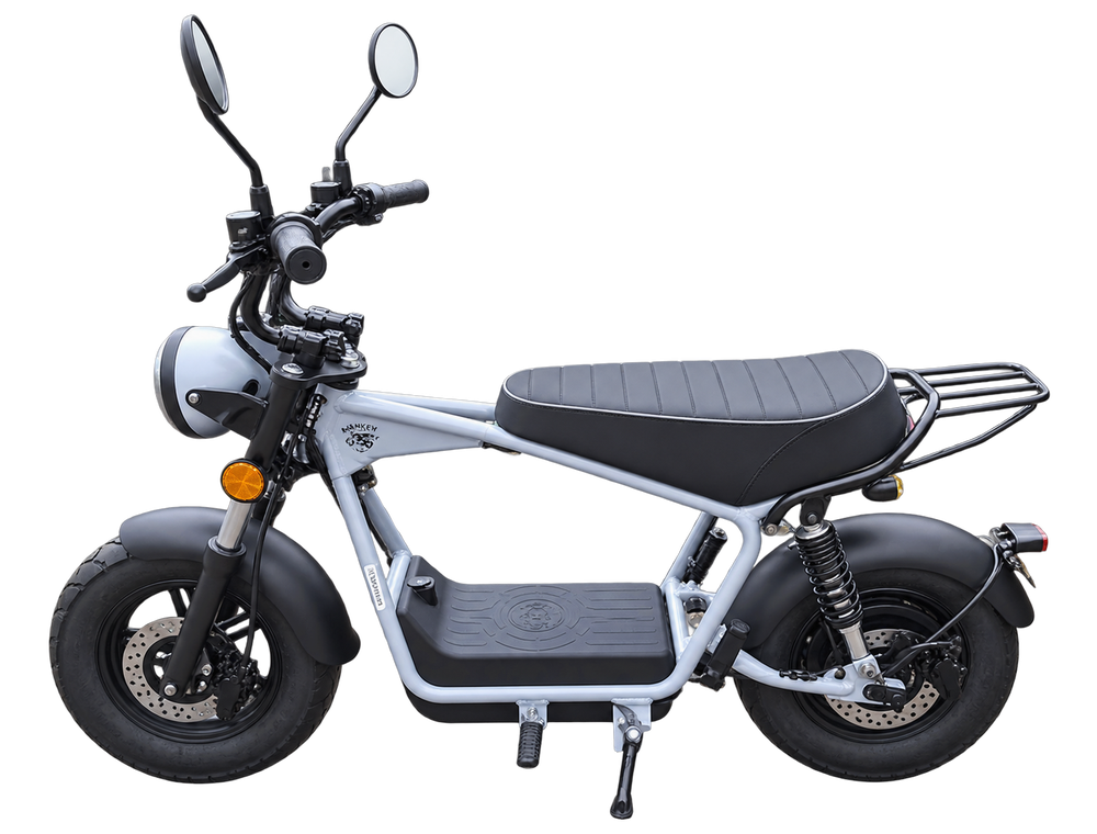 Elektrische mini E-Moped in zilver, zijaanzicht